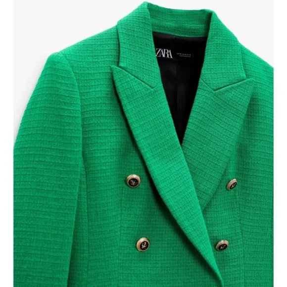 ZARA Balmain Style Textured Blazer Gold Buttons XS Green Blogger’s Favorite - Picture 4 of 7